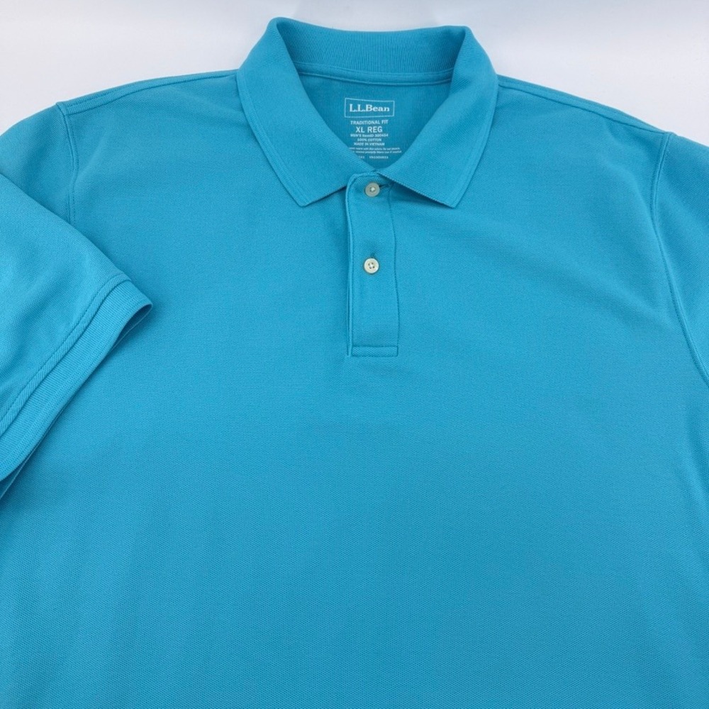LL Bean Pique Polo Shirt Men XL Regular Turquoise Blue Cotton 300454 Traditional